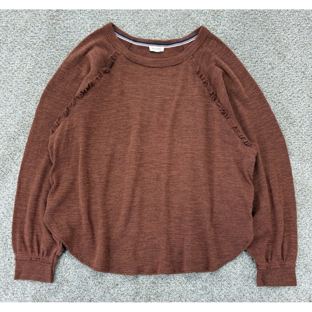 Anthropologie Pilcro Diana Ruffled Raglan Thermal Top in Brown Women's Small